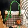 Trendy Plush Bag Women's Winter Plaid Portable Bucket Bag High Value Shoulder Messenger Bag