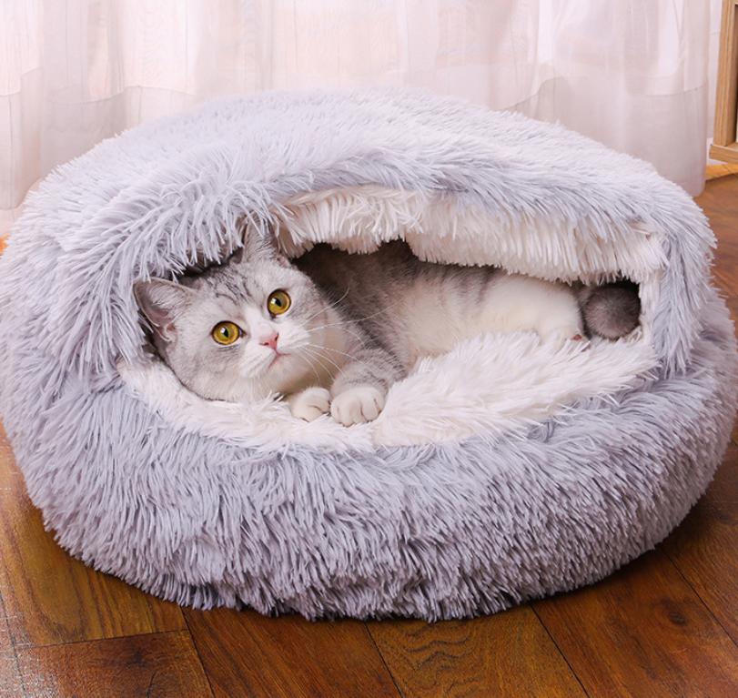 Pet Nest Winter Warm with Cover Pet Pad Anti-kick with Own Quilt Kennel Semi-closed Soft Half Pack Cat Nest