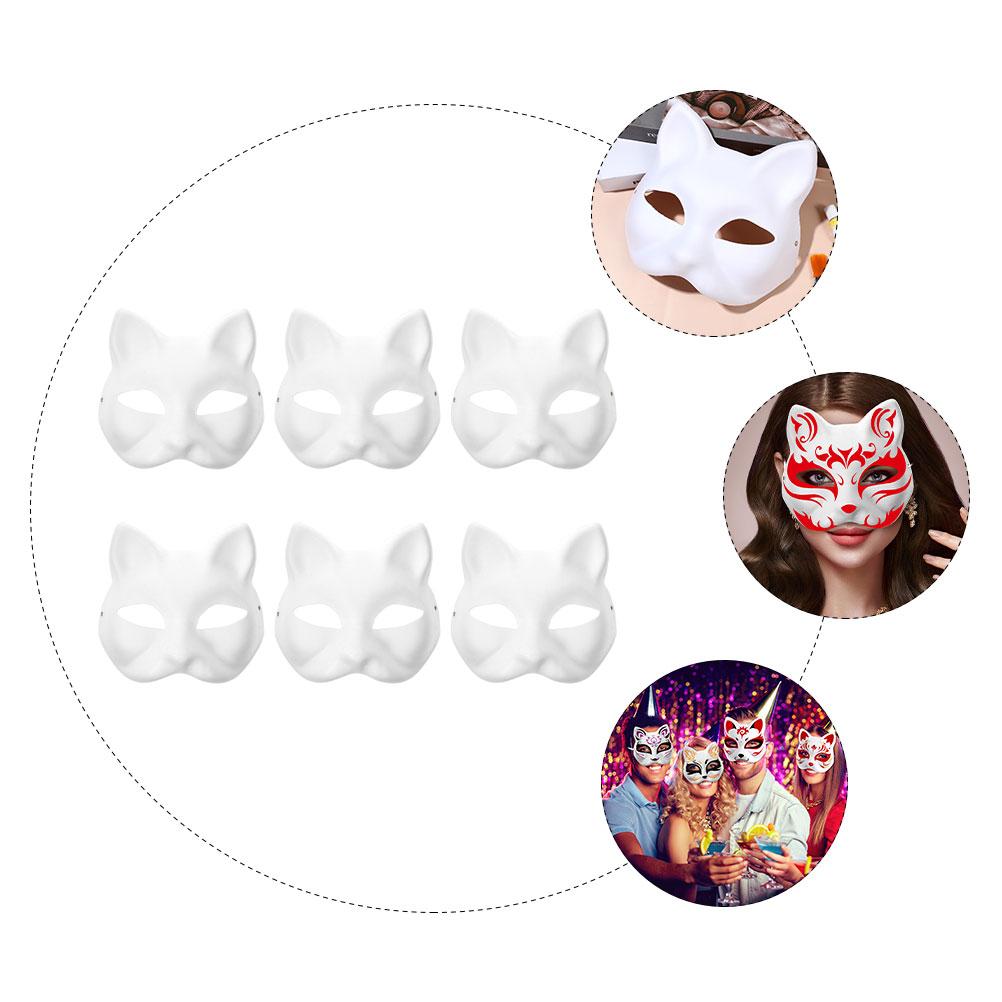 6 Pcs Party Mask Halloween Paintable Blank DIY White Masks Makeup Paper Cat Child