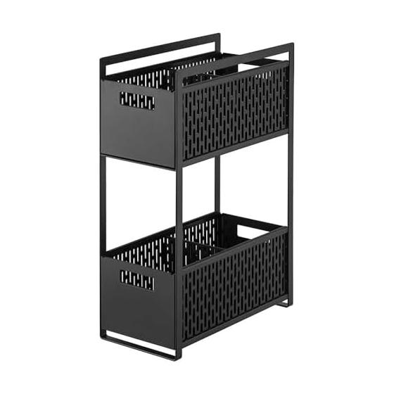 Under the sink storage basket tower 2 tiers black storage rack Yamazaki Jitsugyo Under the sink basket large capacity gap storage kitchen shelf