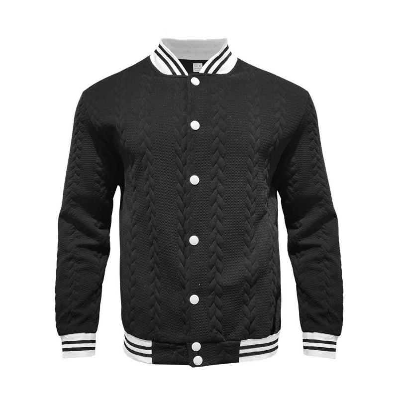 Mens Winter Casual Knit Baseball Jacket With Jacquard Single-Breasted Stand Collar Slim Fit
