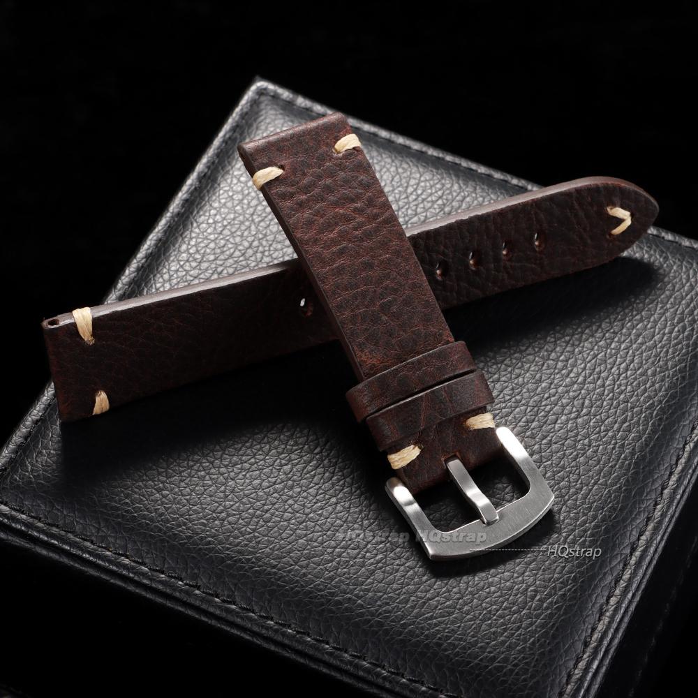 

Handmade Cowhide Leather Strap 18mm 20m 22mm Black Brown Leather Bracelet Retro Women Men Watch Accessories for Smart Watch Band 22mm