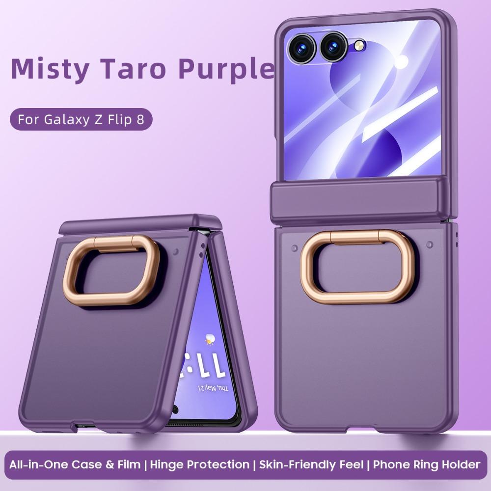 Luxury Ultra-thin Matte Skin Feel Ring Holder Case For Samsung Galaxy Z Flip 8 7 Bracket Tempered Glass Film Shockproof PC Cover