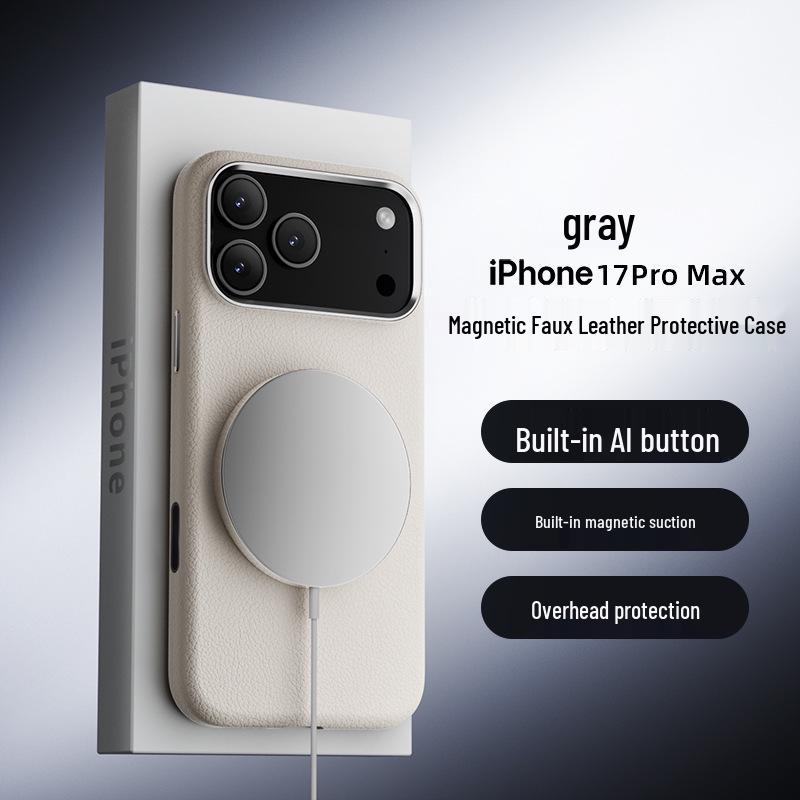 iPhone 17 Pro Max Plain Leather Business Case with AI Button