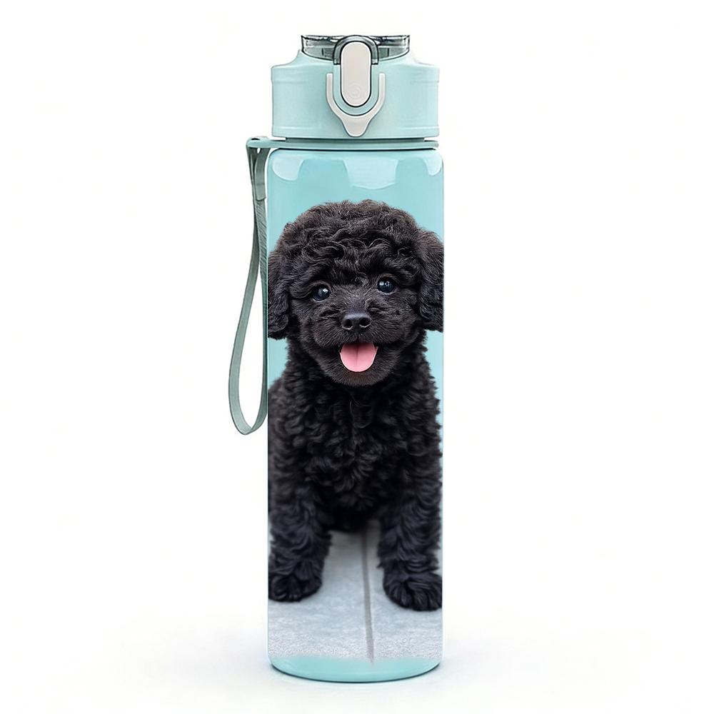 1PC Curly Black Poodle Puppy 750ml Color Plastic Water Bottle Leakproof Flip Straw Lid For Sports Office Home Use