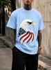 2026 New Pure Cotton Tshirt With American Bald Eagle Patriotic Print Crew Neck Short Sleeve Casual Top
