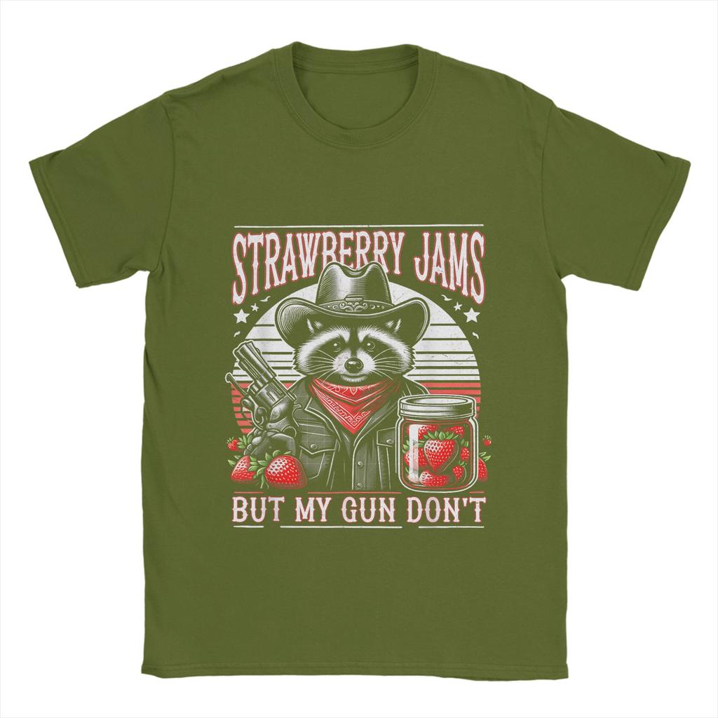 Men T-Shirts Strawberry Jams But My Don't Funny Raccoon Vintage  Tees Short Sleeve  T Shirts Round Collar Clothes Gift Idea