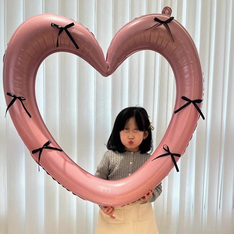 Bow Heart-shaped Balloon With Bow Sticker Girlfriend Birthday Party Decoration Props Wedding Decoration