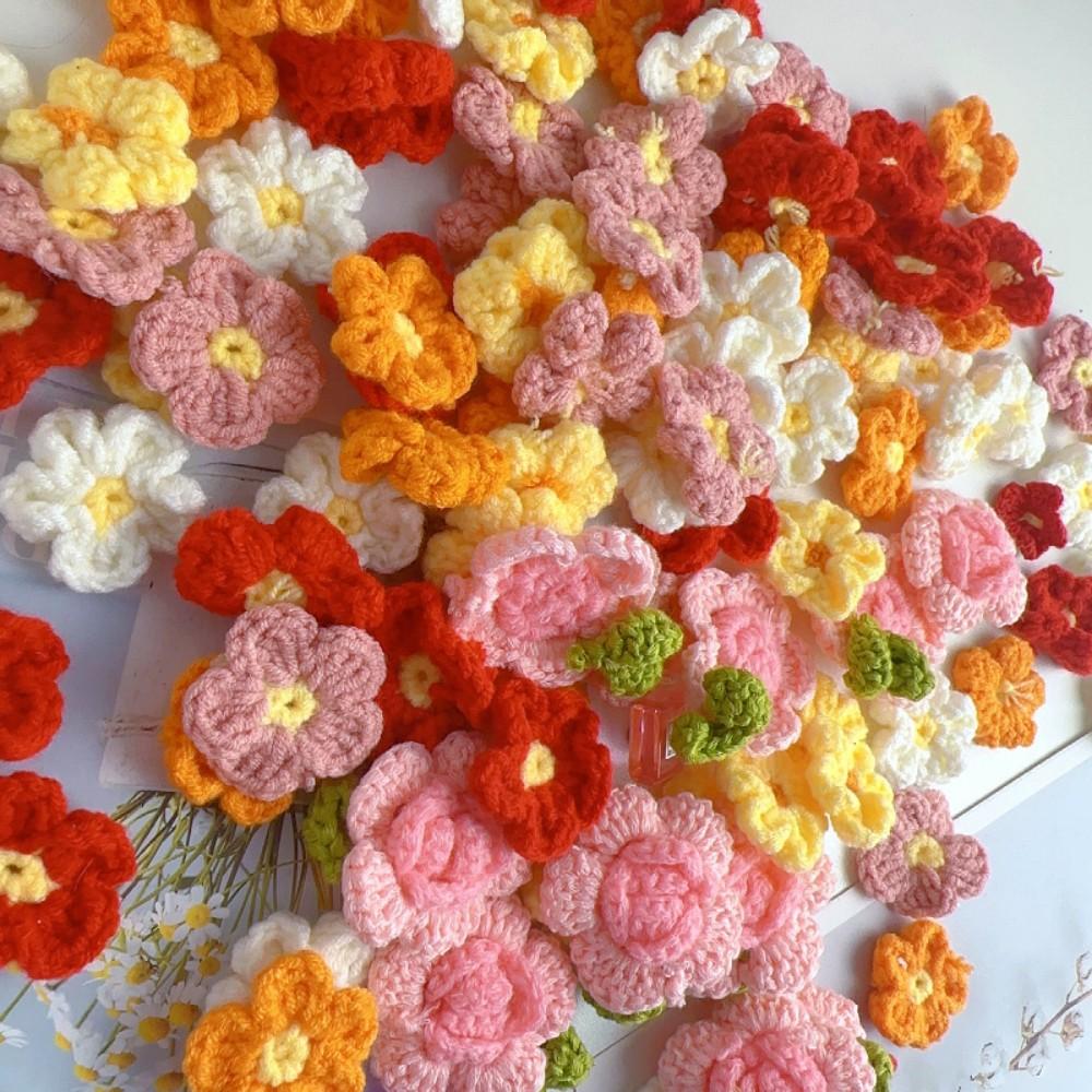 Knit Flower Head Creative Hand-woven Bouquet Clothes Bag Decorating Sewing Accessory Wedding Table Fake Ornament