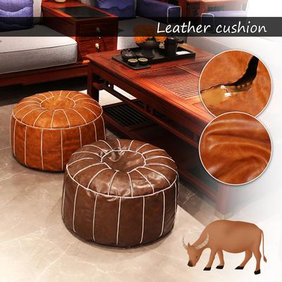 Housse Pouf Cuir PU Marocain Style Nordique Housse Ottomane Artisanale Housse Coussin Ronde Grande Cuir Artificiel Non Remplie