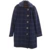 Check Pattern Wool Coat 4 Navy Women Used