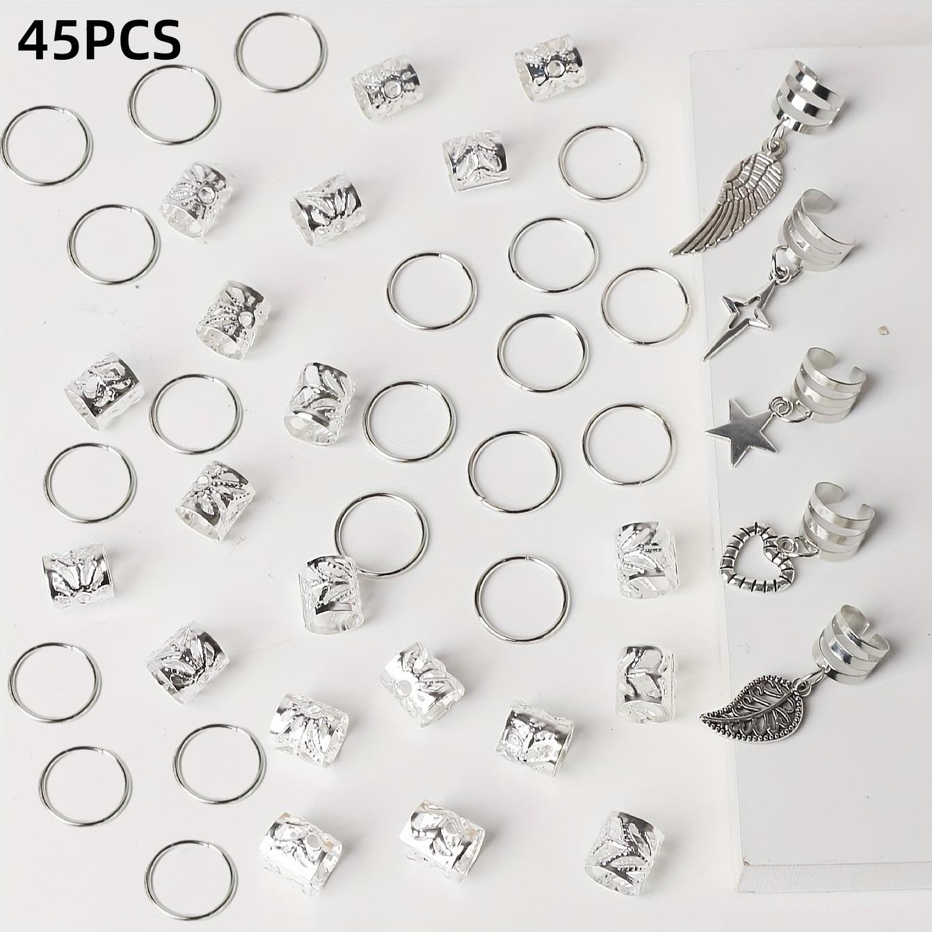 

45Pcs Alloy Braid Hair Rings Hippie Style Loc Jewelry Dreadlock Accessories for Women Girls Braids Decoration срібний