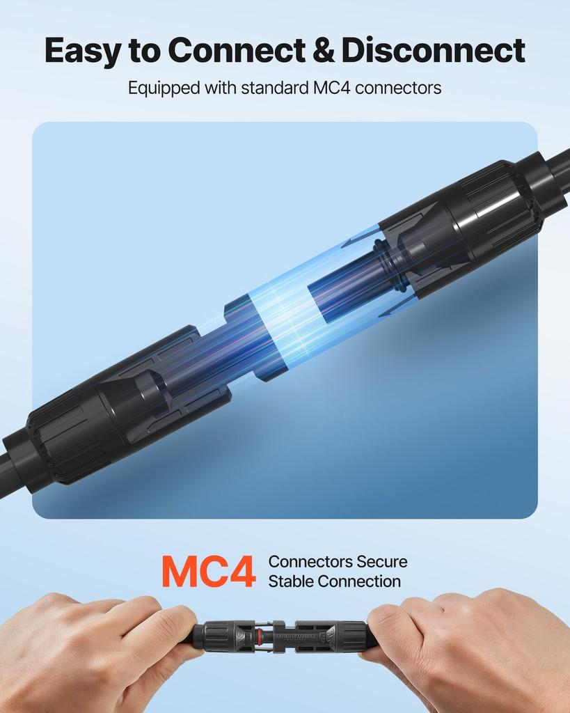 Solar Panel Extension Cable, 19.81M Black + 19.81M Red, 10 AWG (6 mm²), Solar Panel Wire with Female and Male Connectors, IP67 Waterproof PV Tinned