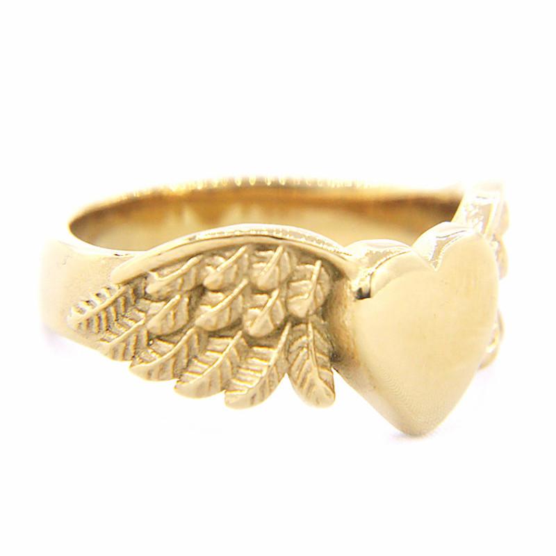 Lady Gilrs Heart Ring Stainless Steel Retro Punk Biker Golden Silver Black Color Angel Wings Love Heart Ring Size 5-12