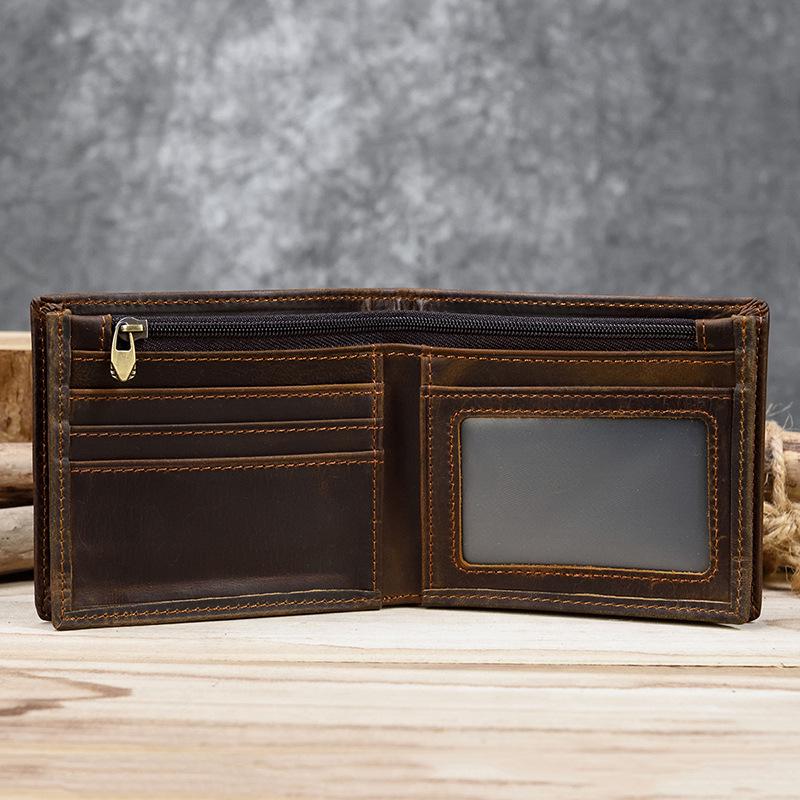 Premium Oil Wax Leather Bi-fold Wallet with Coin Pocket & Multiple Card Slots