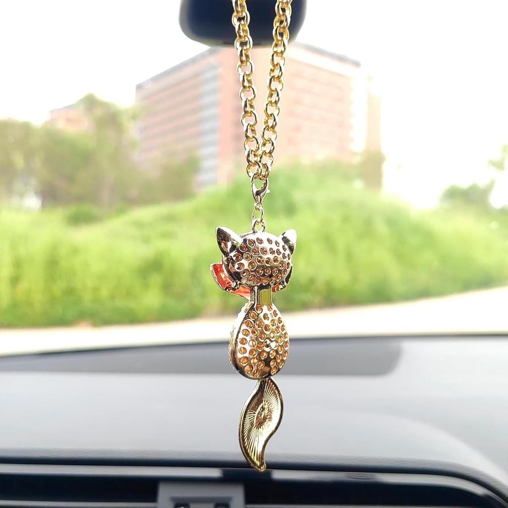 Sparkling Crystal Fox Rear View Mirror Accessories, Bling Fox Cute Car Accessories for Women Interior Decor, Little Car Hanging Ornament/Bag Charms