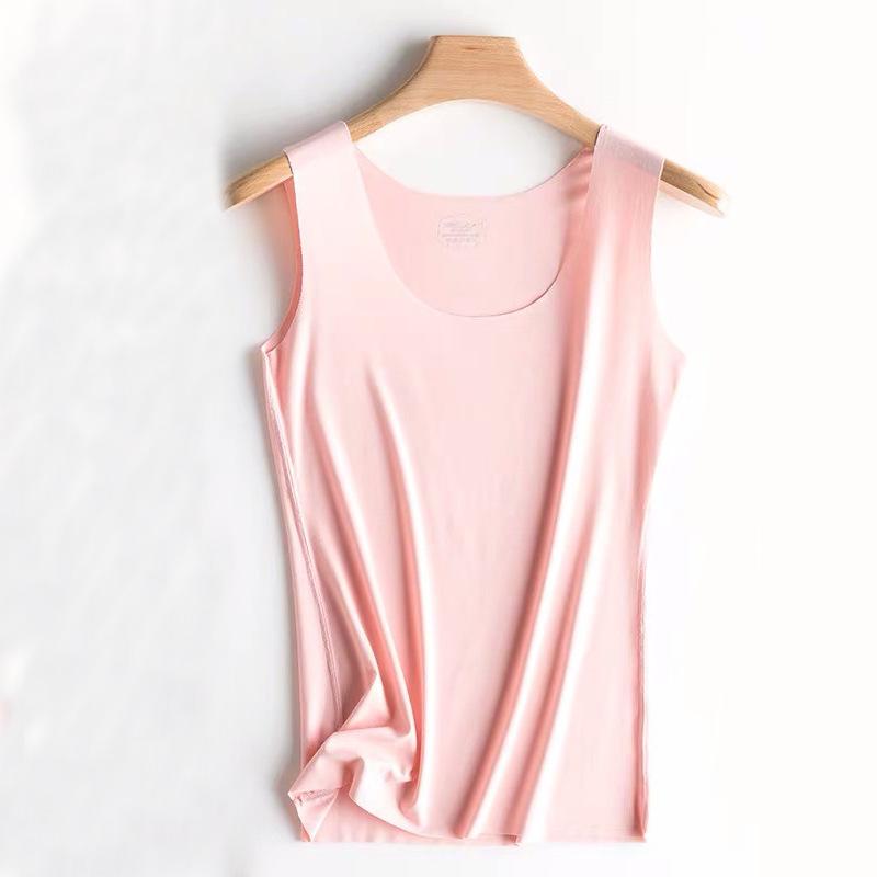 

Women s Ice Silk Seamless Tank Top Thin Solid Color Slim Sleeveless Basic Layering Vest For Outer Wear XXL рожевий