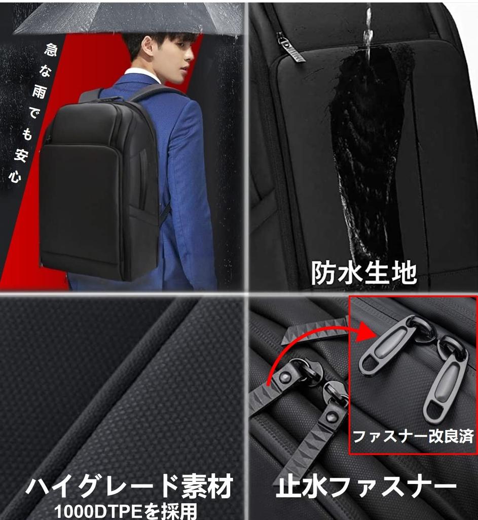 [ABIBA] Męski plecak biznesowy, kwadratowy o dużej pojemności, na podróże, na PC, do szkoły, do dojazdów do pracy, na podróże służbowe, port ładowania USB, czarny, zapobiega