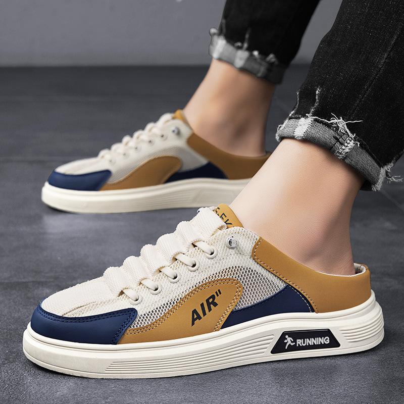 

Men s shoes 2025 new summer men s bag head half slippers go out outdoor lazy mesh breathable sandals 44 брудно-білий