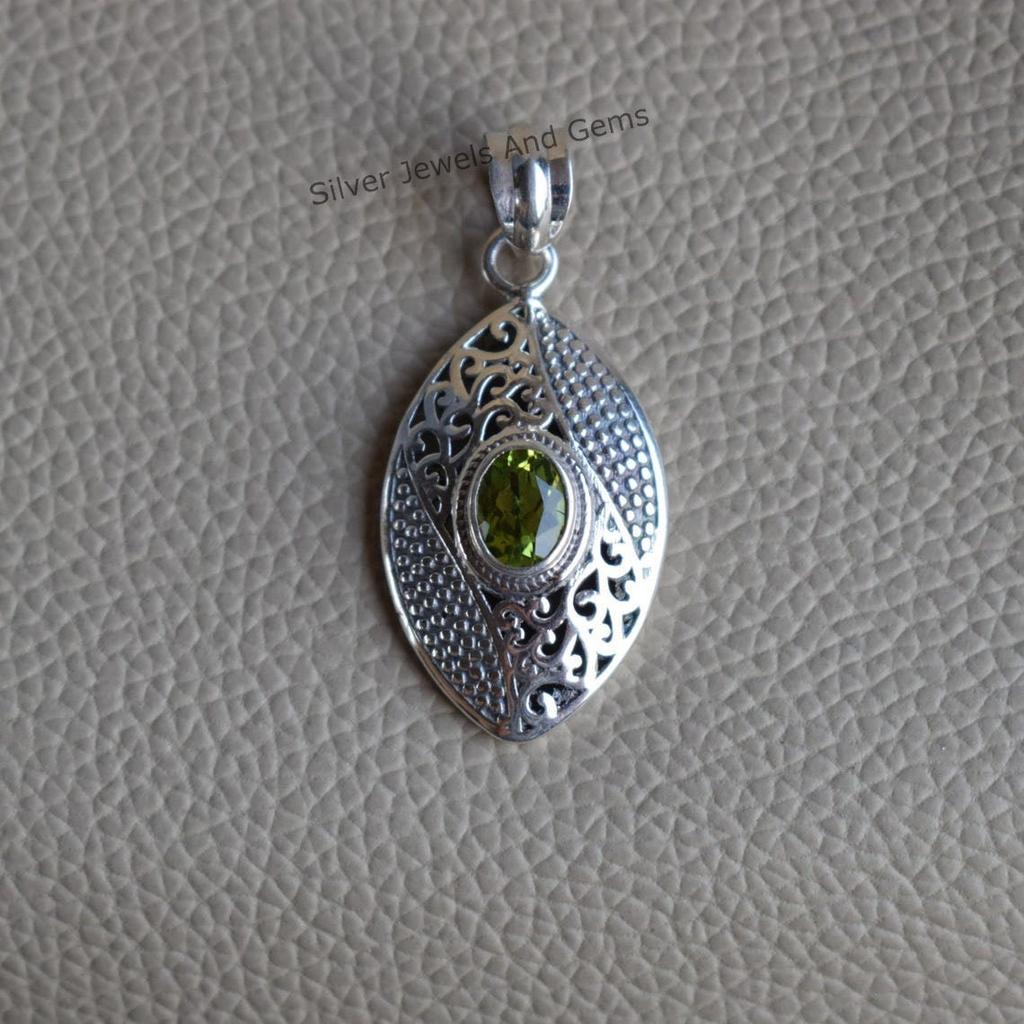 Handmade Oval Peridot Pendant: 925 Sterling Silver Boho Jewelry