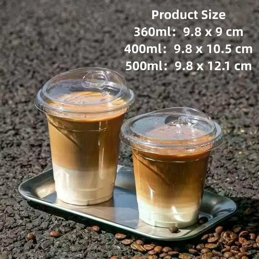 50pcs with Lids Clear Plastic Cups Leak-Proof Bubble Tea Cups New Juice Container Party Use