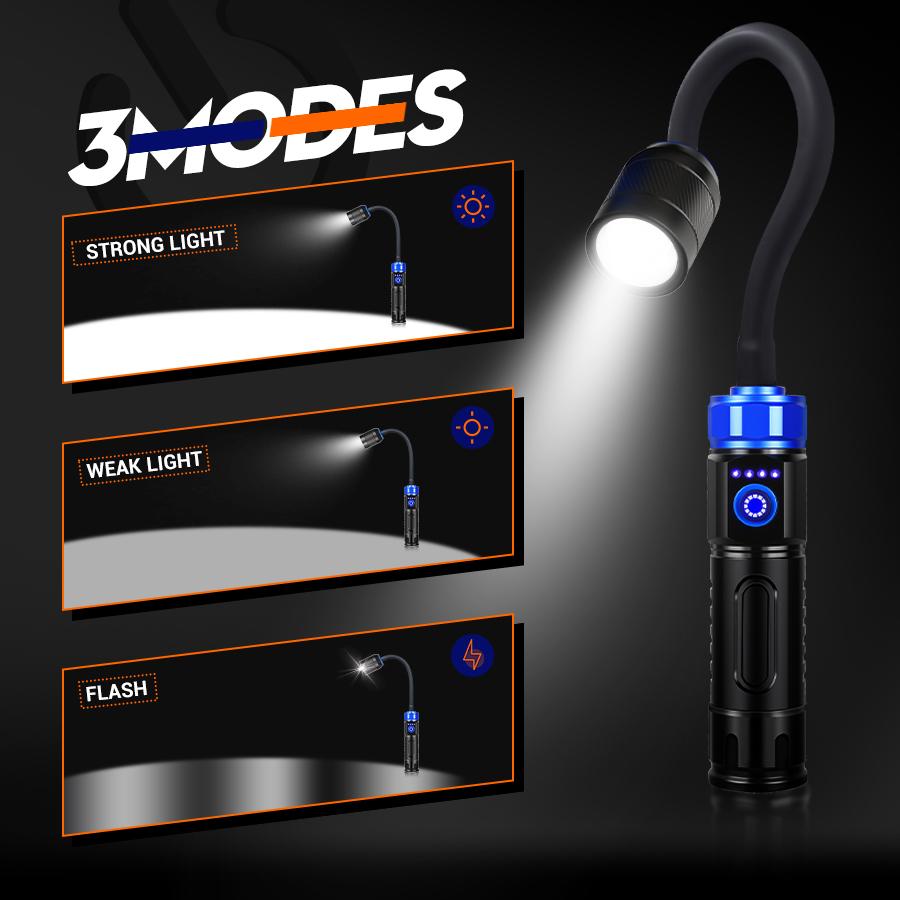 Magnetic LED Flashlights, 360° Rotation Lamp Head,Aluminum Alloy Rechargeable Work Torch,Waterproof Outdoor BBQ Camping Lights