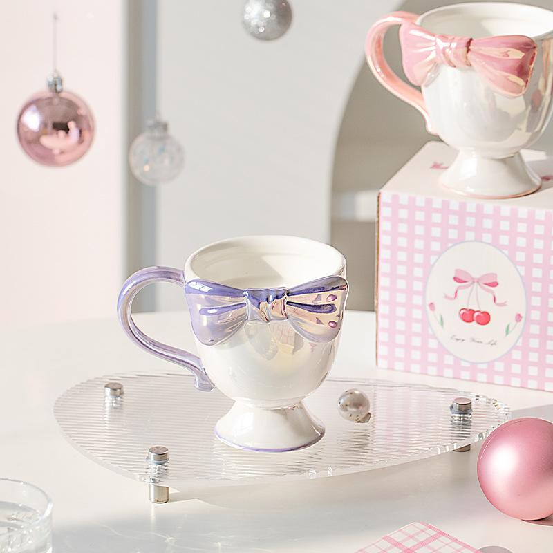 Bow Shaped Ice Cream Ceramic Cup Coffee Mug Dessert High Footed Cup Ceramic Cup Home Tea Cup Breakfast Milk Coffee Cup