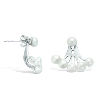 [P1199] - Silver Ivory 'Sissi' Silver Lobe Contour Earrings (rhodium-plated) - 20x16 Mm