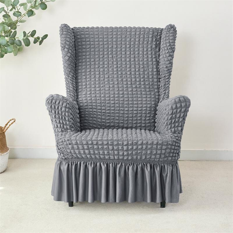 1PC Elastic Soild Color Wing Chair Covers Stretch Seersucker Armchair Cover Single Relax Wingback Sofa Cover Furniture Protector