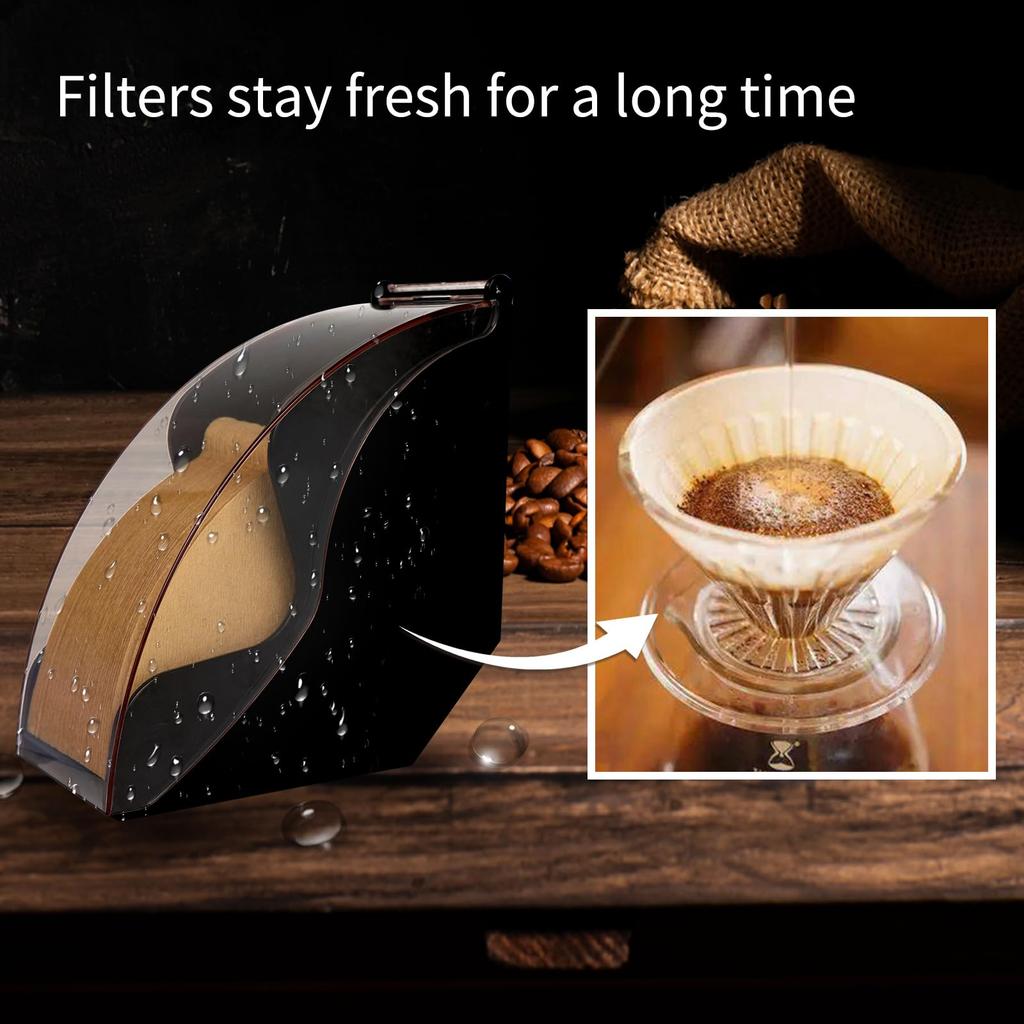 Multifunctional Coffee Filter Holder with Paper Storage and Coffee Bar Kitchen Supplies Case, Cone-Shaped Lid, Organization, Essentials,