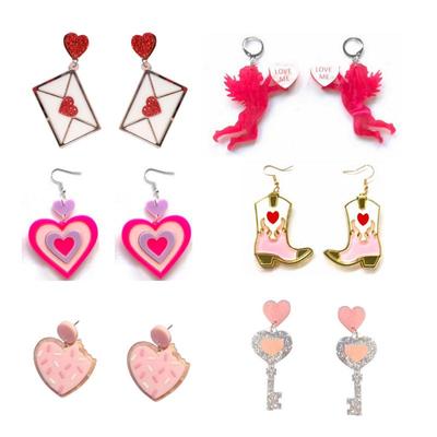 Valentinstag Amor Stiefel Keks & Rosa Herz Ohrringe Schlüsselanhänger Set