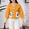 ZANZEA Women Casual Round Neck Patchwork Loose Summer 3/4 Sleeve Blouse