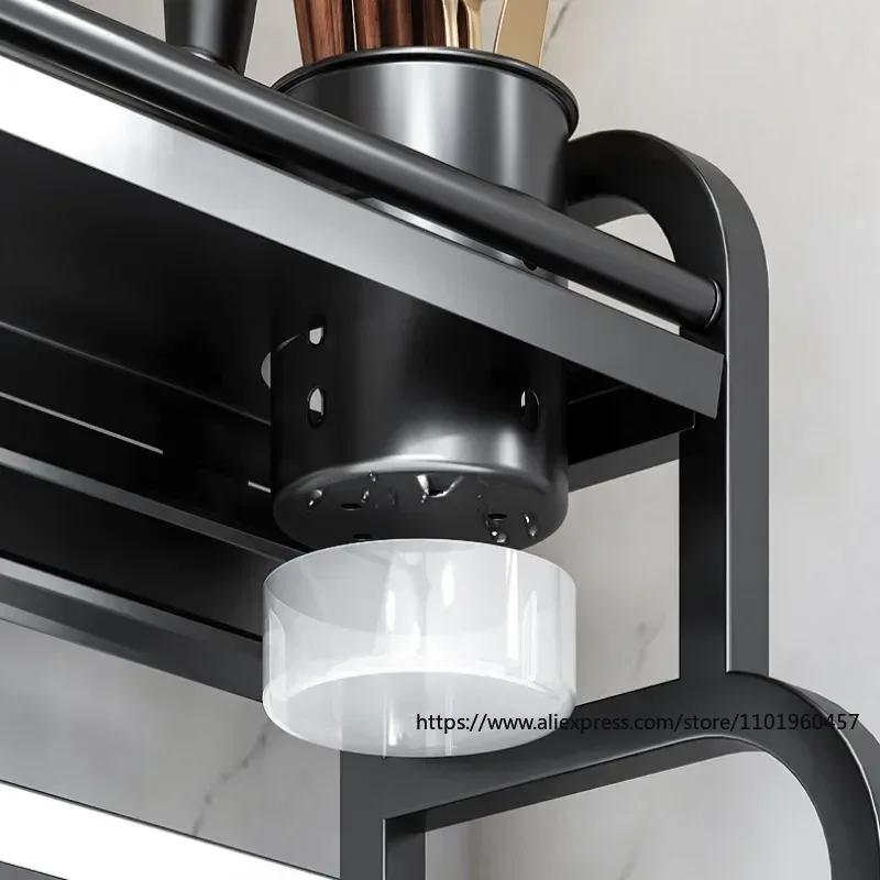 Dual-Layer Kitchen Organizer Rack: Stainless Steel Seasoning and Knife Storage Solution