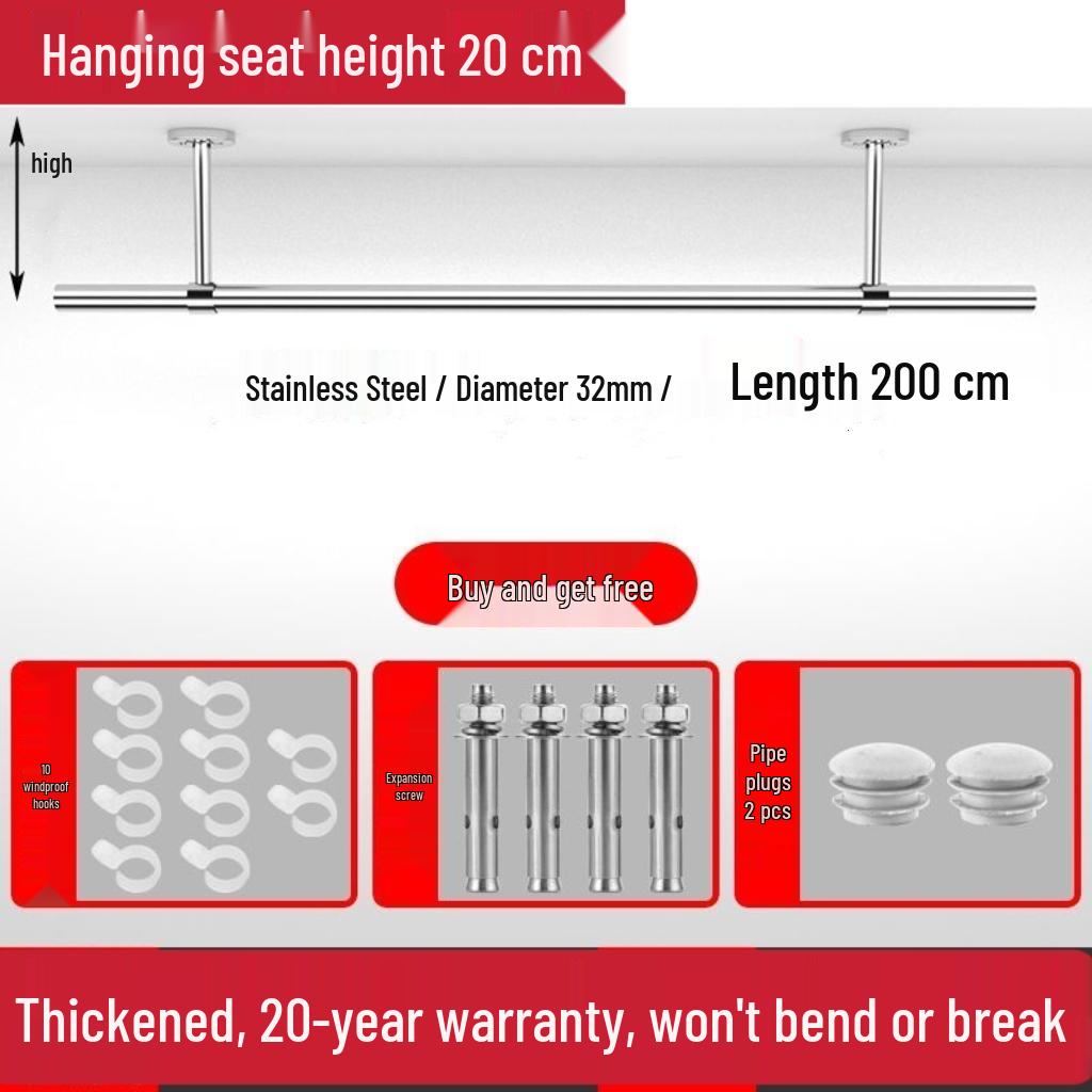 32mm 304 Stainless Steel Clothes Drying Rod for Balcony and Indoor/Outdoor Use