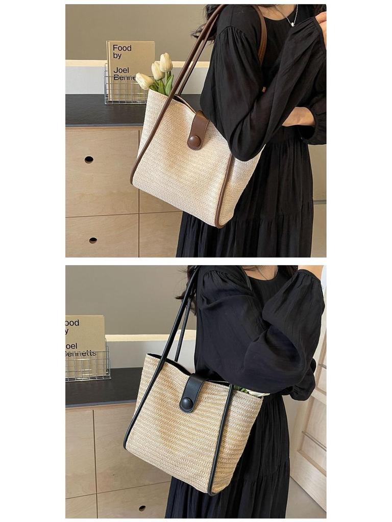 2025 Spring/Summer Women's Large Capacity Straw Woven Tote: Fashionable & Versatile Commuter Handbag