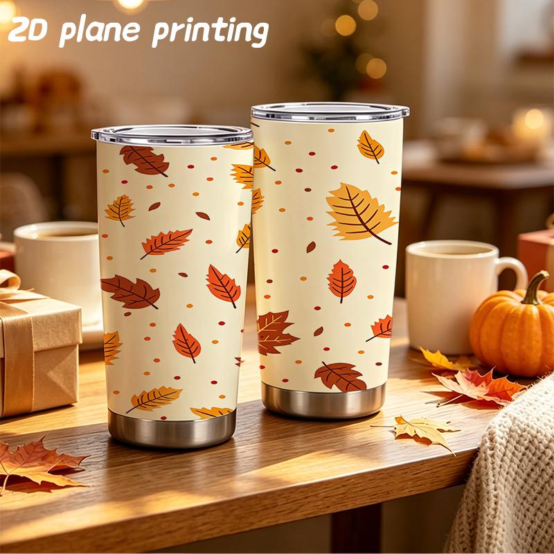 Car Tumbler 591ml Autumn maple leaf elements Straw Cup Metal Drink Mug Leakproof Tumbler Stainless Steel Tumbler Coffee Tumbler