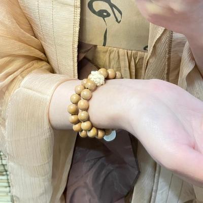 Chinese-Style Natural Peach Wood Double Circle Bracelet - Versatile Wenwan Accessory for Women & Couples.