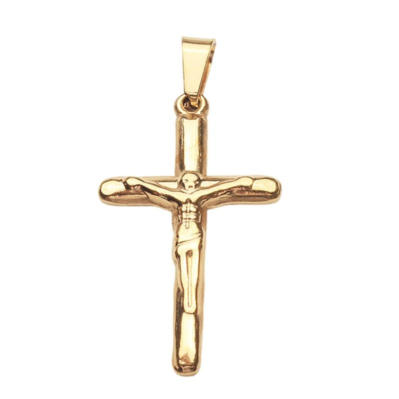 A52E Gold Plated Crucifix Pendant Stainless Steel Men s Religious Jewelry Waterproof Everyday Necklace Charm