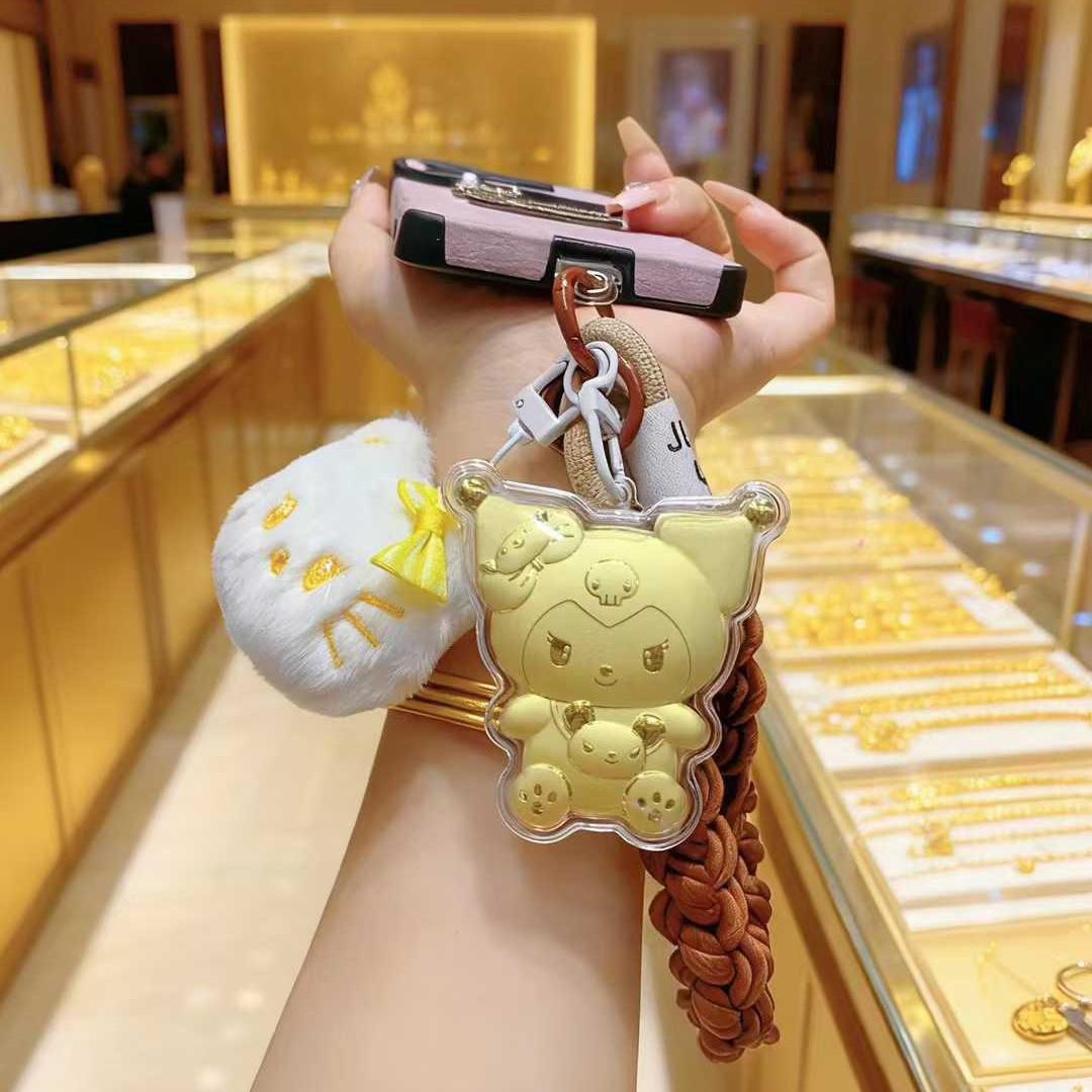 Kuromi Cute Phone Lanyard & 999 Pure Gold Keychain Bag Charm - Ideal Gift for Girlfriend