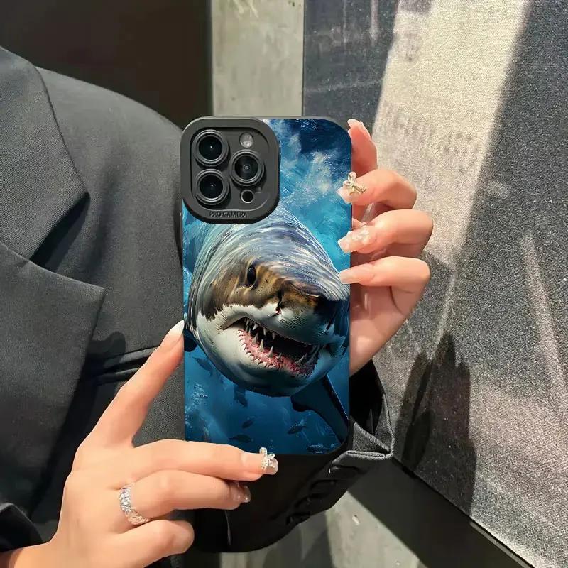 Ocean Whale Shark Swimming Phone Case For iPhone 16 13 12 11 14 15 Pro Max 13 Mini X XS XR Max SE Plus Shockproof Back Cover
