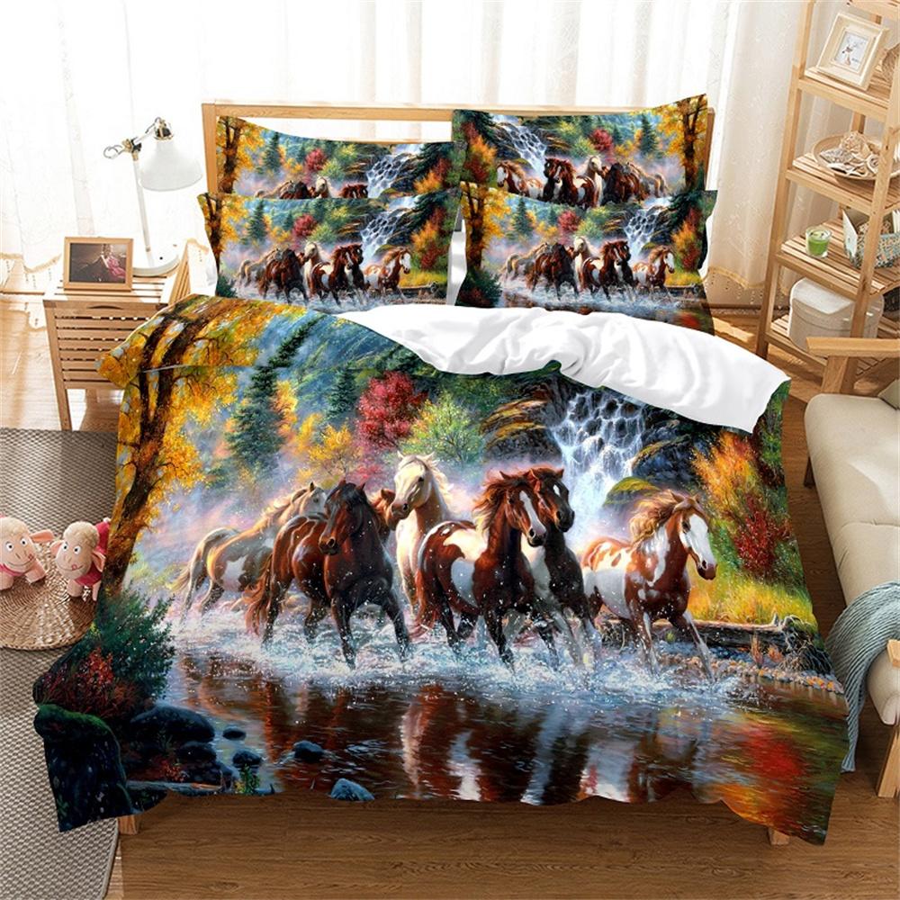 

Horse Fashion Bedding Set 2/3Pcs 3D Digital Printing Duvet Cover Sets 1 Quilt Cover + 1/2 Pillowcases Us/Eu/Au Size EU Single(135*200cm)3pcs
