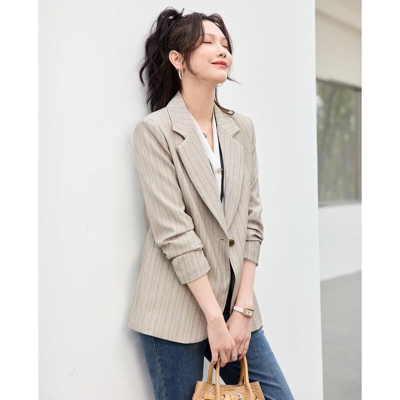 TERRE BLEUE Women's Striped Commuter Blazer