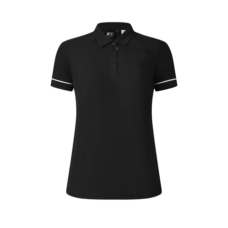 Fila Golf Series Knitted Comfortable Slim Fit Short Sleeve Polo Shirt Women Tops Black A11W525110F-BK