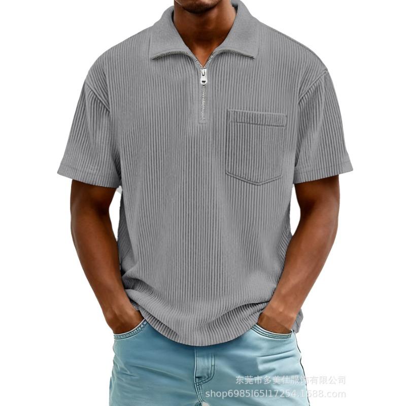 Mens Casual Solid Color Half Zip Short Sleeve Polo Shirt