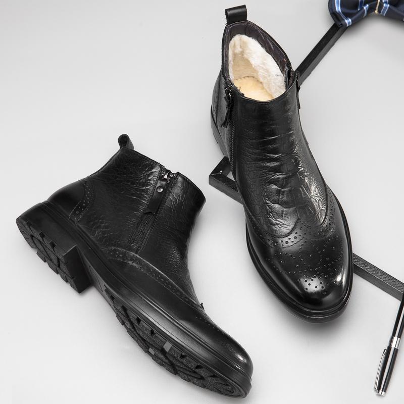 Genuine Leather Boots Men Zips High Top Warm Men's Short Boots Bota Masculinas De Couro Bottines Bottes Hommes En Cuir
