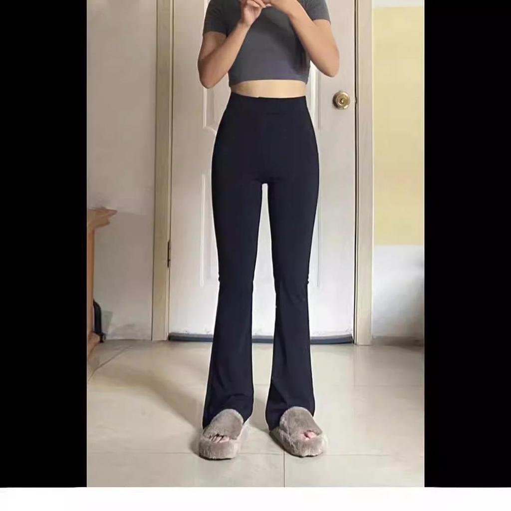 Women's High-Waist Flared Slim Pants - Plus Size, Stretch, Spring/Summer, Black