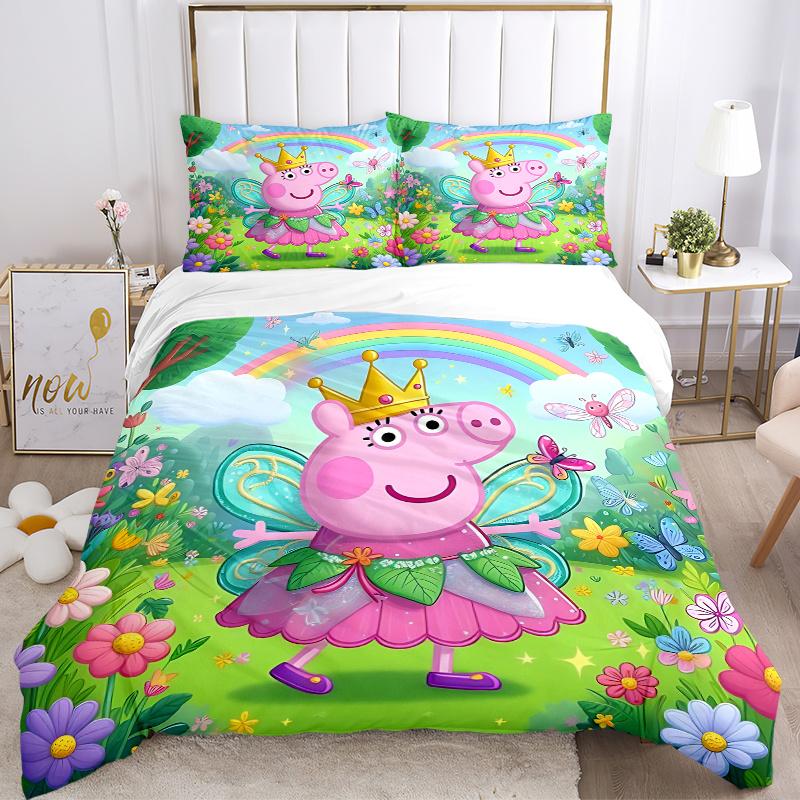 3pcs Peppa Pig Fairy Costume Home Bedding Set-Universal Three-Piece Suit for Bedroom, Guest Room, Living Room, Hotel-Festive Gift for Fans,