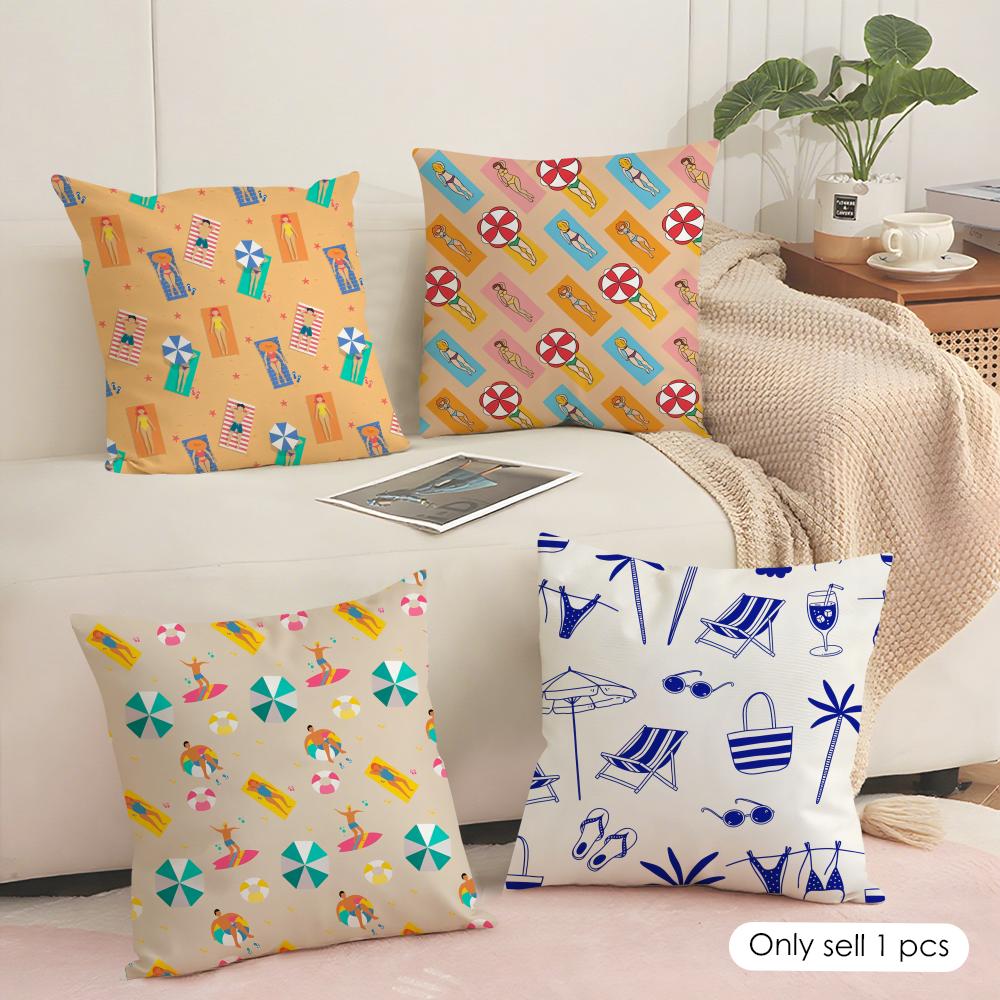 Beach Chair Cushion Cover Soft Short Plush Pillow Cover Smooth Cozy Texture Aesthetic Cushion Case Home Decor