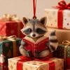 Yousheng Cute Forest Fox/Raccoon Reading Ornament 2D Flat Acrylic Christmas Ornaments Woodland Animal Xmas Tree Decoration for Nature-Themed Holiday