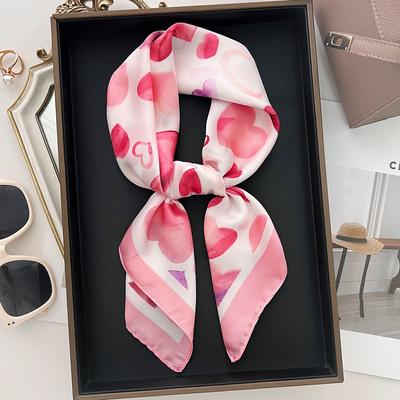 Love Printing Simulation Silk Scarf Women'S Summer 70Cm Premium Foreign Style Square Scarf Decorative Shawl